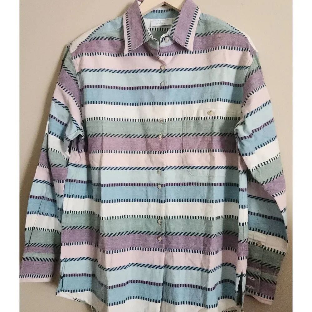 U40 Christopher & Banks purple, green, blue flannel button up long sleeve NWT